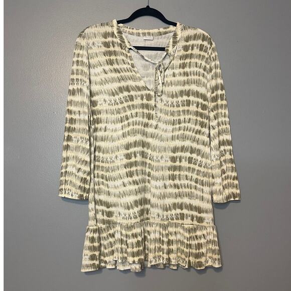 Lascana Medium Tie Dye Tunic Blouse Ruffle Bottom Tie Neck 3/4 Sleeve - Picture 3 of 7